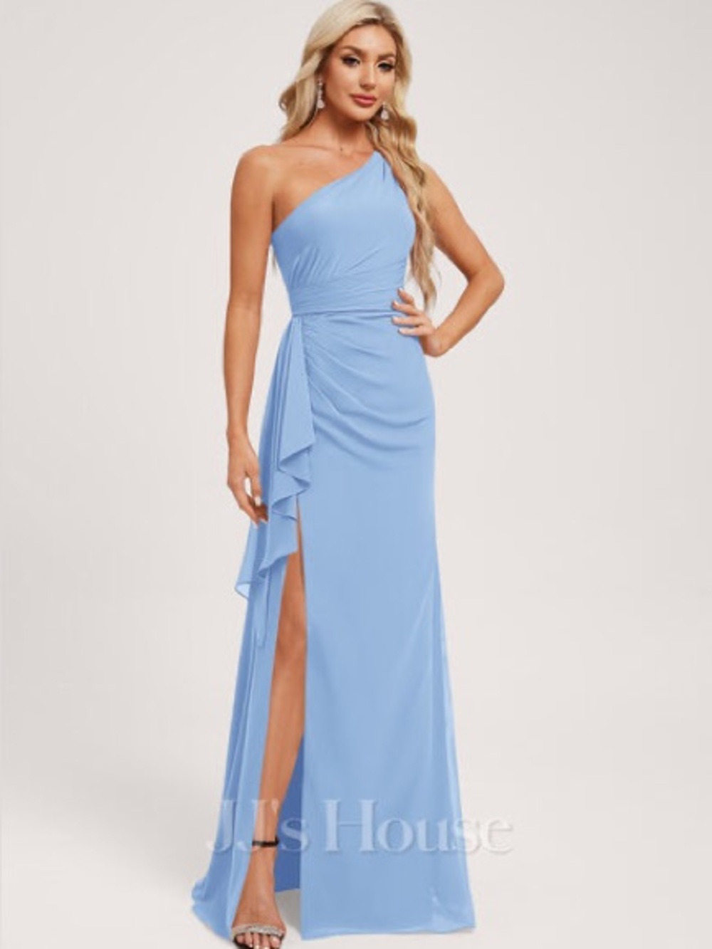 JJs House One-Shoulder Light Blue Evening Dress